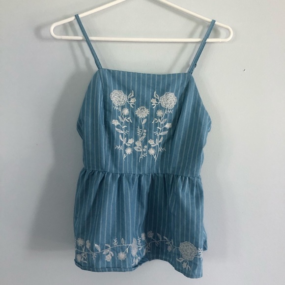 Francesca’s Floral Stitching Peplum Top - Picture 2 of 5